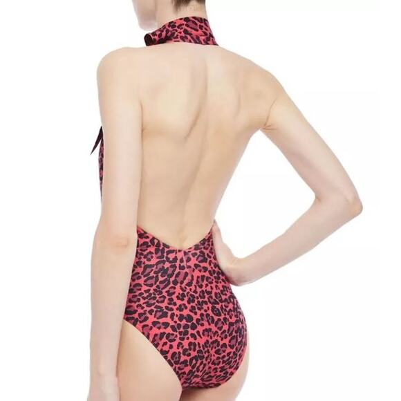 Zimmermann Sculpt Tie Halter Neck One Piece Swimsuit Red Leopard NWT Size 2-4 XS - Picture 2 of 11